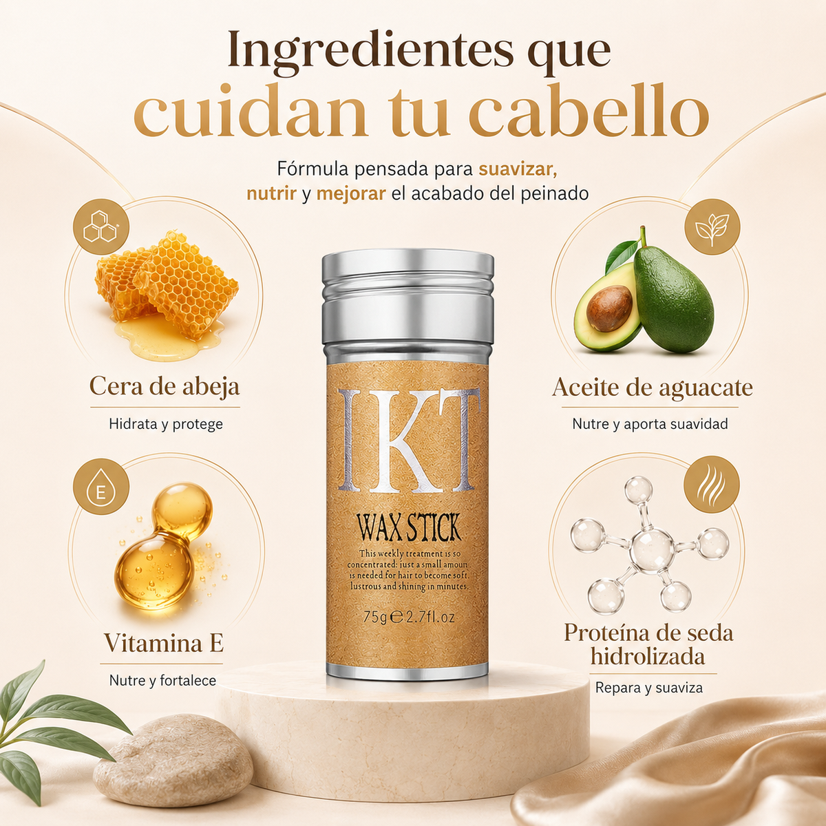 IKT — Cera Capilar Antifrizz en Barra 75 g
