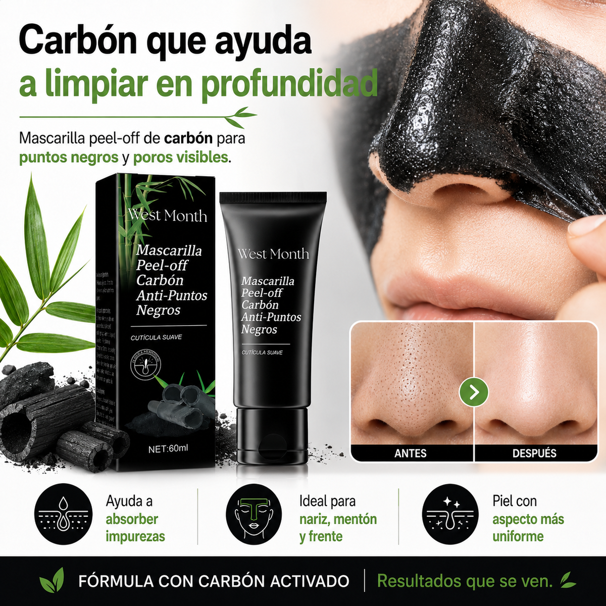 Charcoal Clear™ – Mascarilla Peel-Off de Carbón Anti-Puntos Negros