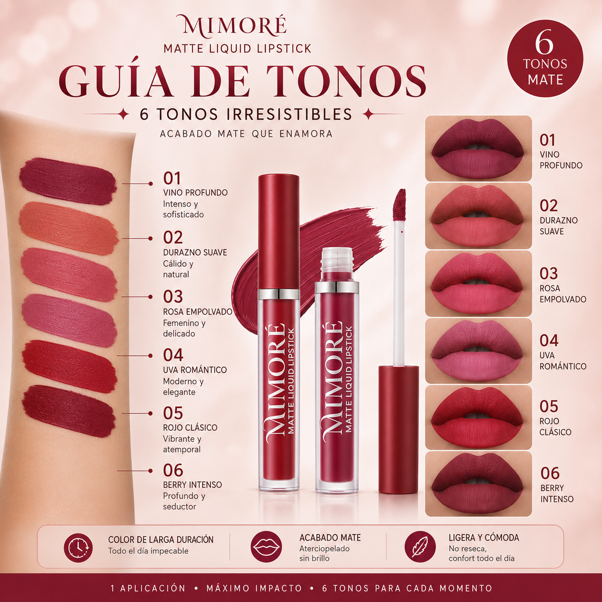 Mimoré Velvet Lips – Set de 6 Labiales Mate