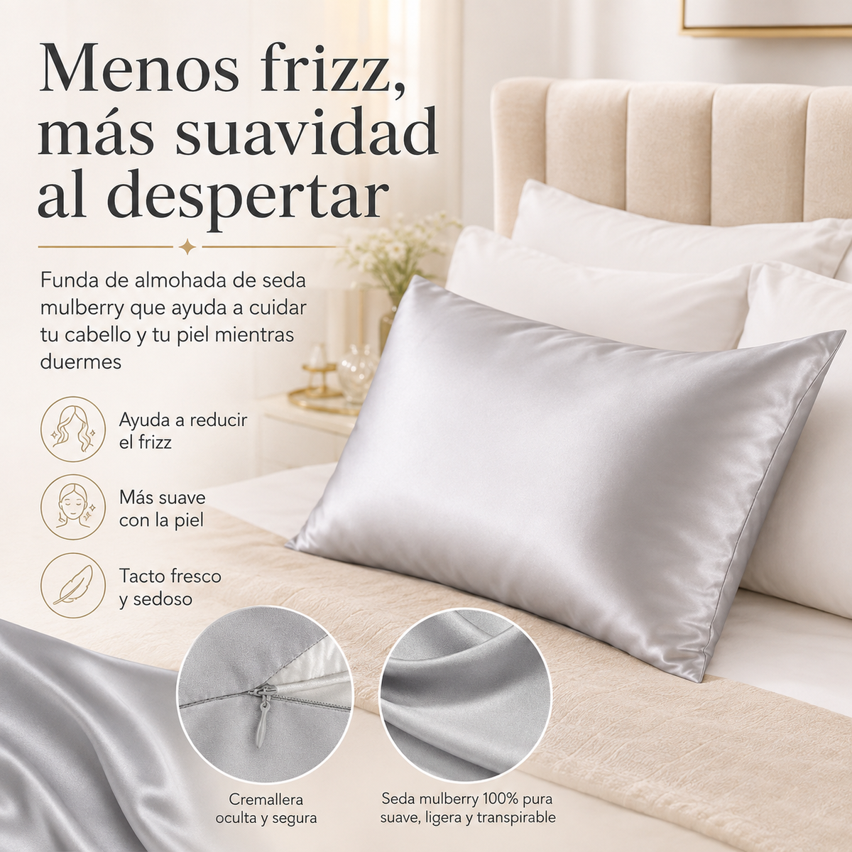 SilkDream -  Funda de Almohada de Seda Mulberry