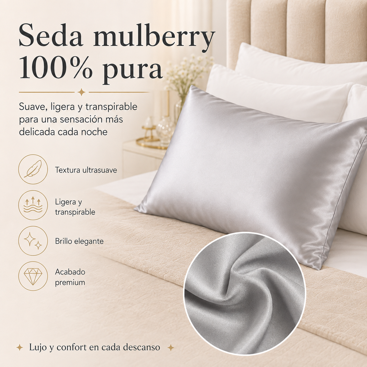 SilkDream -  Funda de Almohada de Seda Mulberry