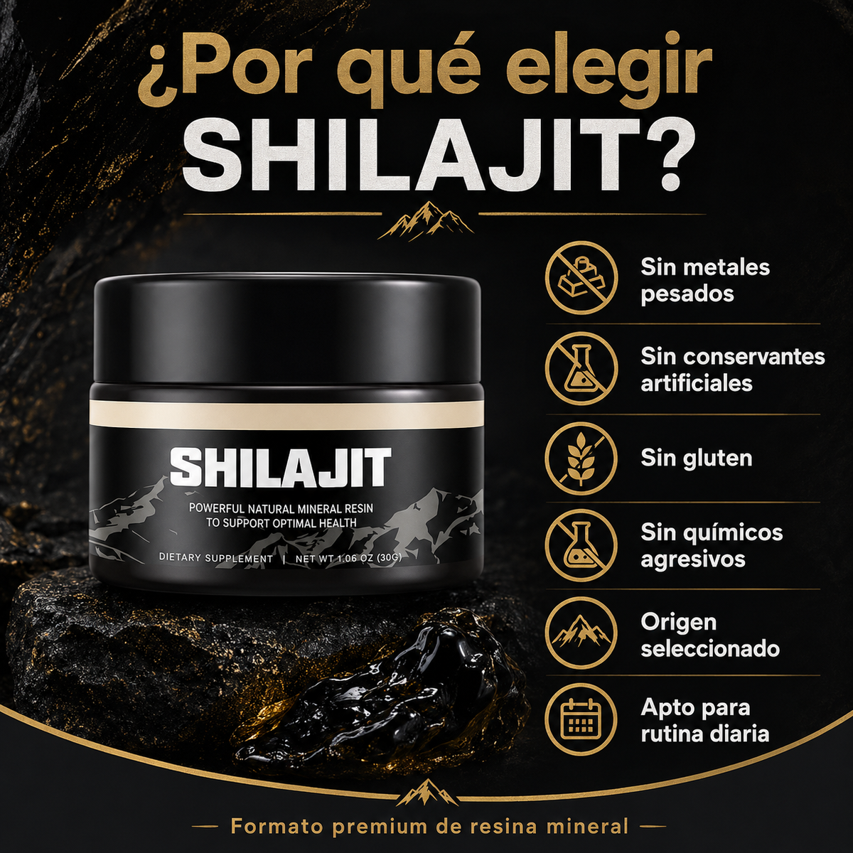 Shilajit 100% Puro 💎 Fonte de Energia Vital do Himalaia