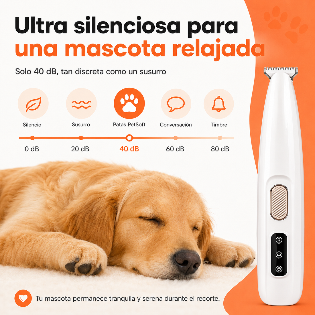 Recortadora ultrasilenciosa para mascotas